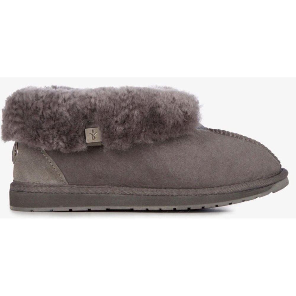 EMU Australia Sheepskin Fold-Cuff Ankle Boot Slippers Grey Suede Shearling 7 New - Picture 6 of 16